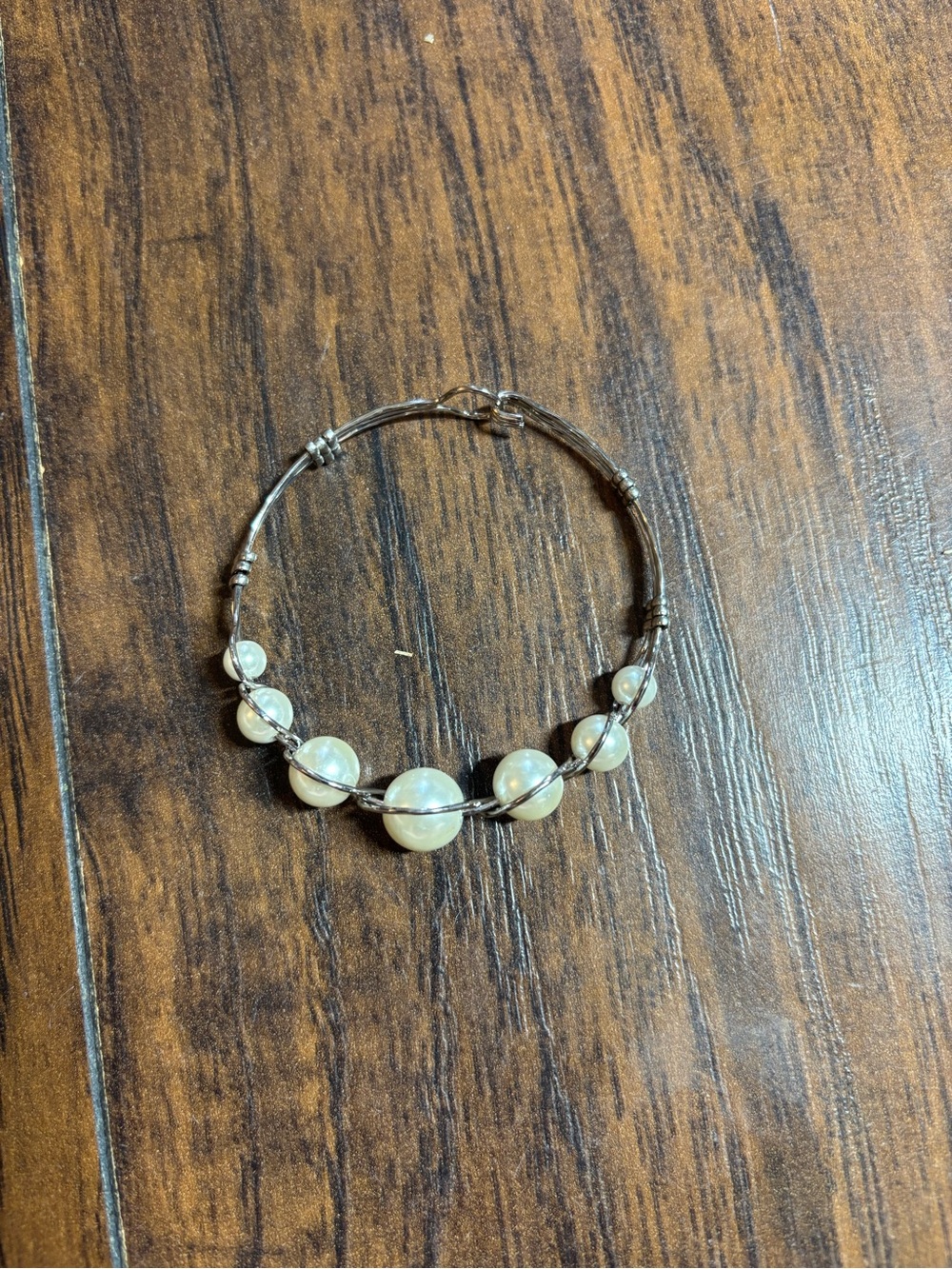 Pearl Accent Wire Bangle Bracelet - White Women’s Fashion Jewelry